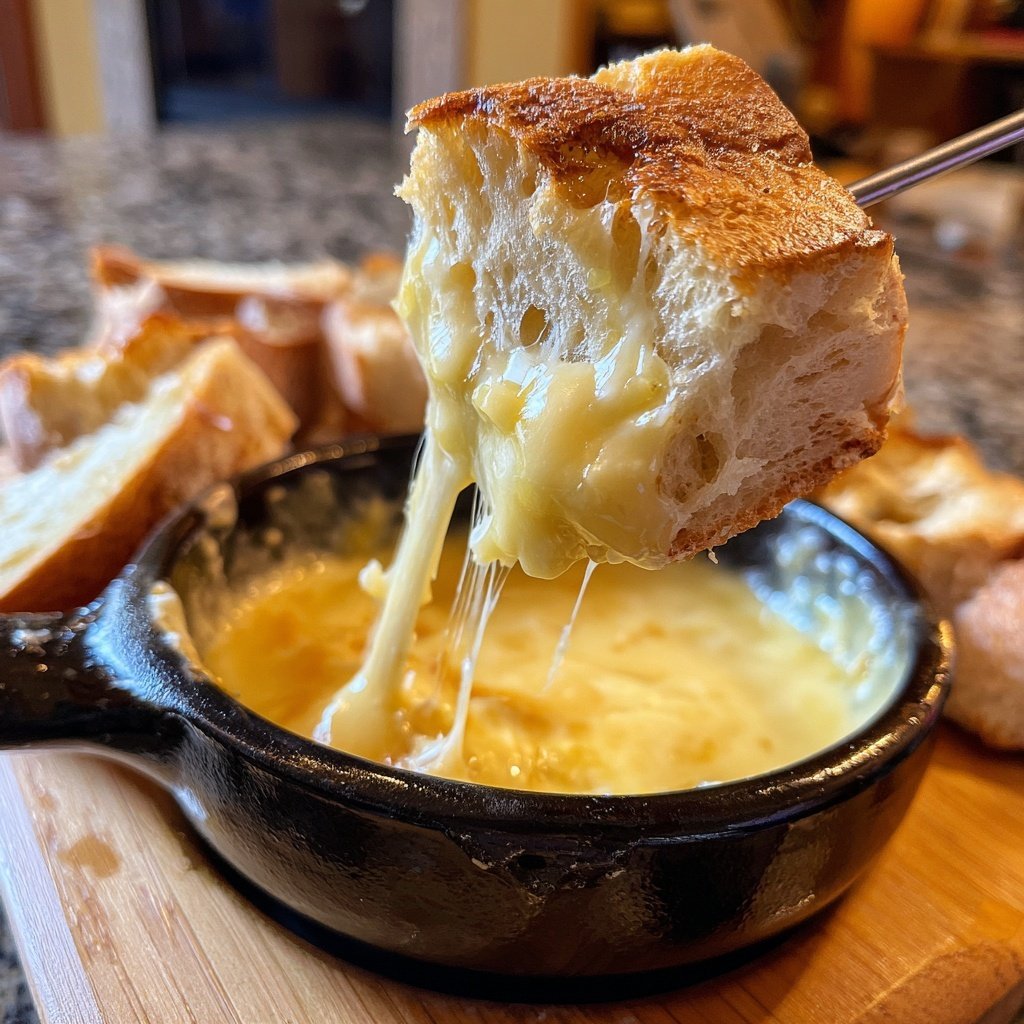 Fondue with Swiss Cheese and Garlic