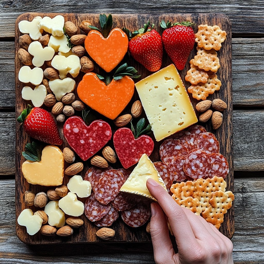 Valentines Charcuterie Board with Cheese and Nuts