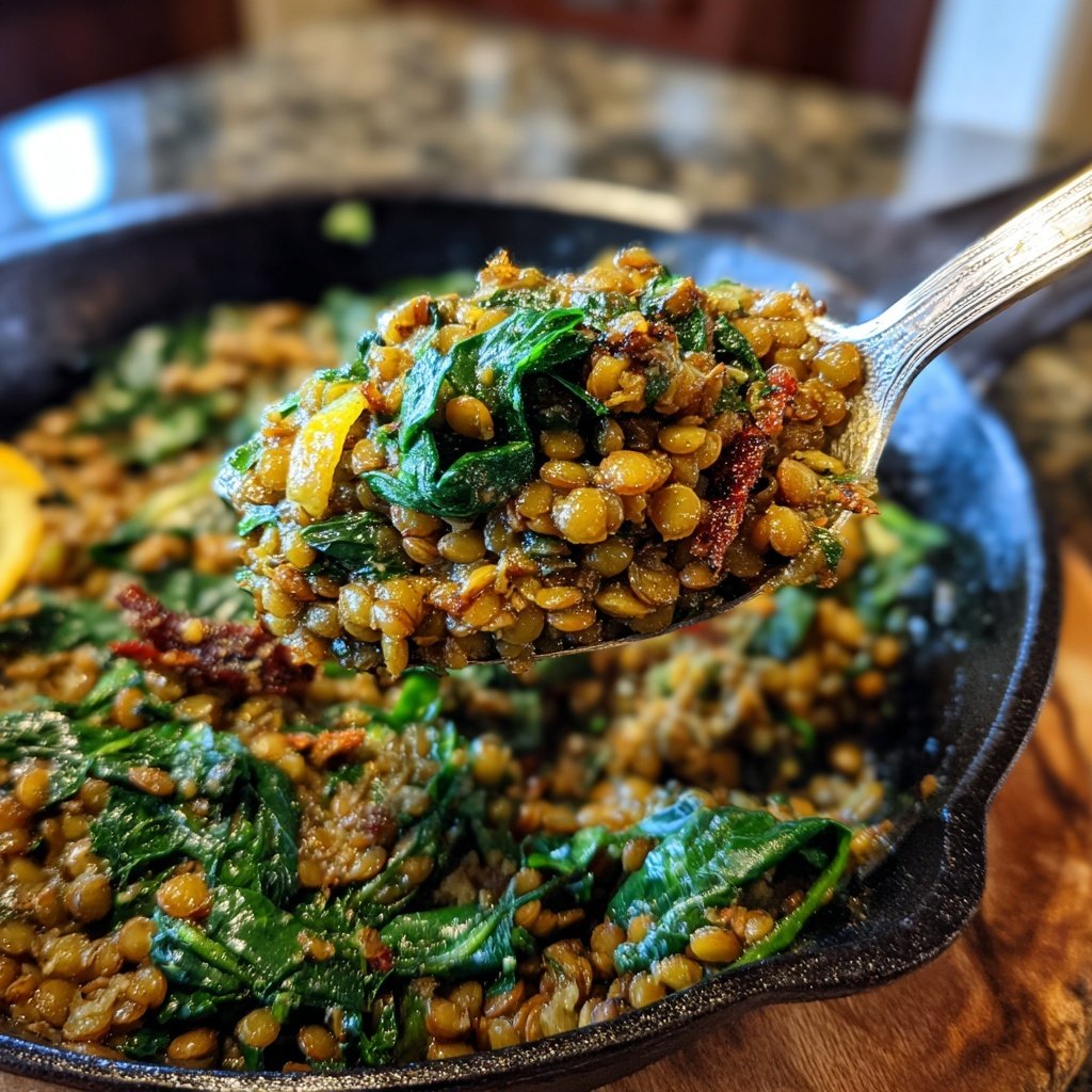 Roasted Lemon Garlic Lentil Skillet